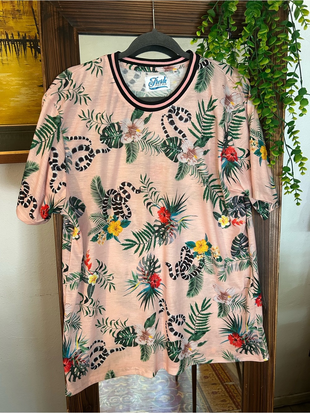 Pink Tropical Print Short Sleeve Shirt